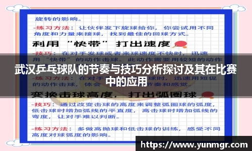 武汉乒乓球队的节奏与技巧分析探讨及其在比赛中的应用